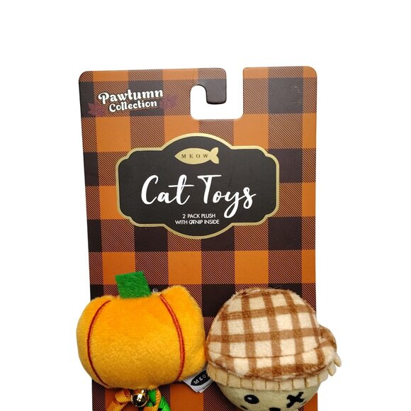 Meow Pawtumn Collection Cat Toys 2-Pack Plush Pumpkin and Scarecrow With Bells - Picture 2 of 4